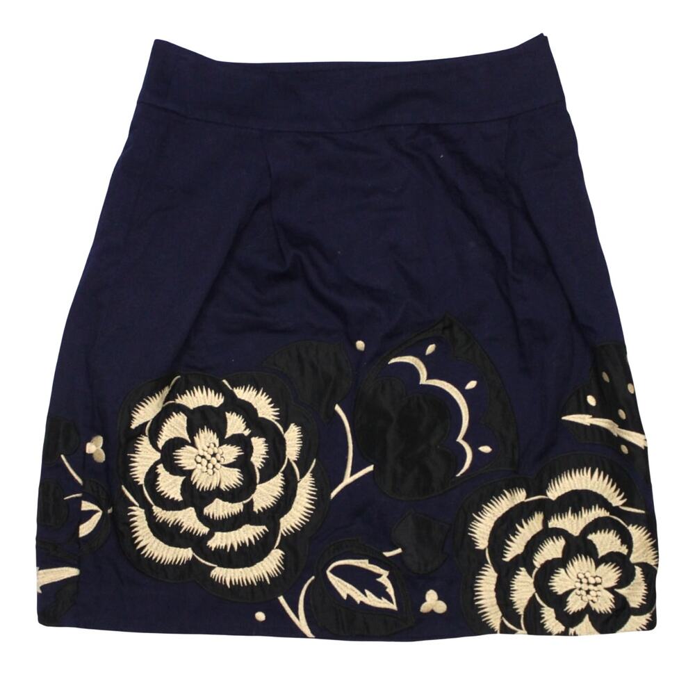 ANTHROPOLOGIE FLOREAT SUFI EMBROIDERED FLORAL FULLY LINED SKIRT SIZE 0 Navy